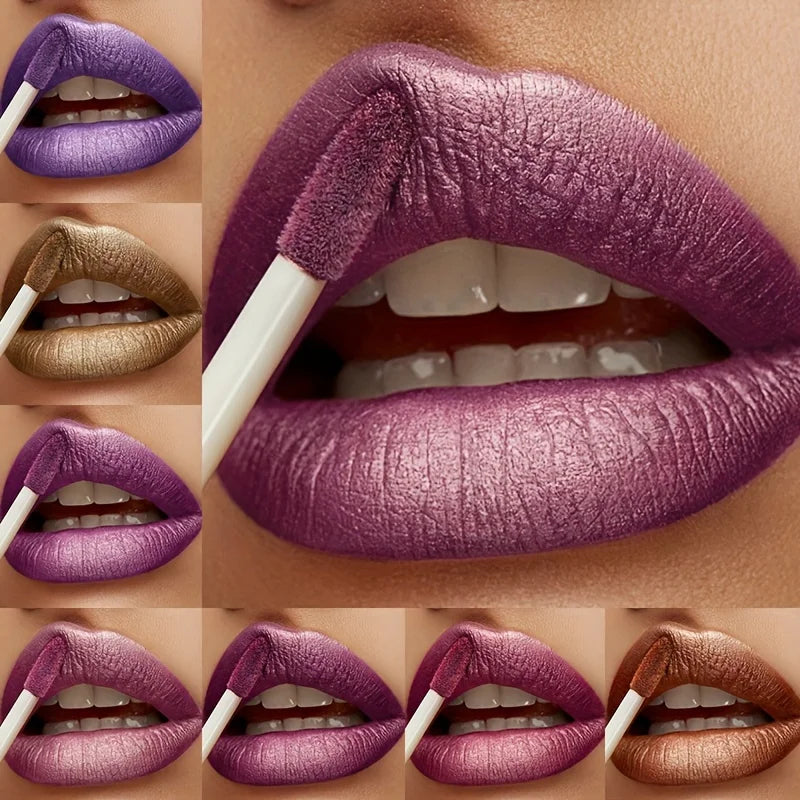 Shiny Makeup Cosmetics Store — Lábios Brilhantes em Metal, Impermeável e Duradouro, Conjunto de Lábios de Tinta, Não Pegajoso, Maquiagem para Festa/Festival